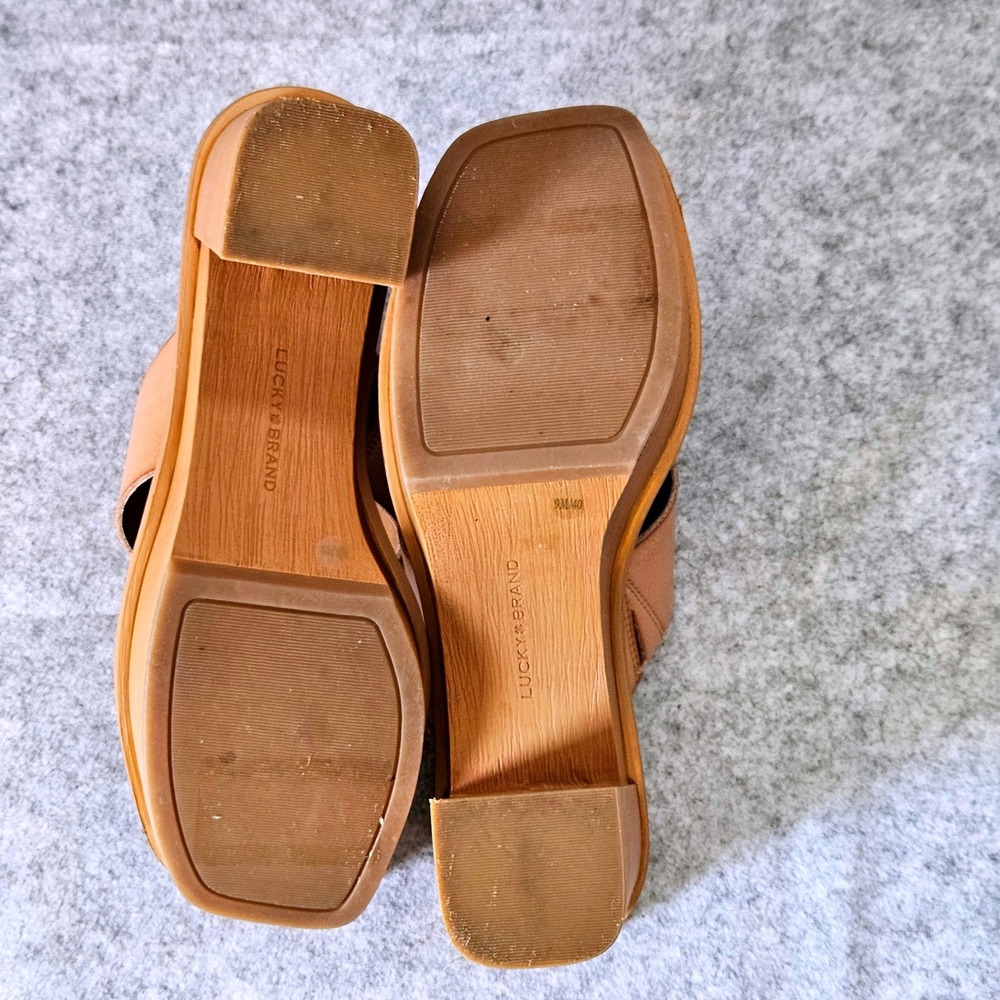 Lucky Brand Womens Tan Leather Beaded Thong Platform Block Heel Sandals Size 9M - Picture 8 of 10
